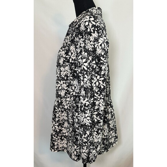 Entro Black Cream Floral Balloon Long Sleeve Button Up Blouse Modest Women LARGE - Picture 2 of 11